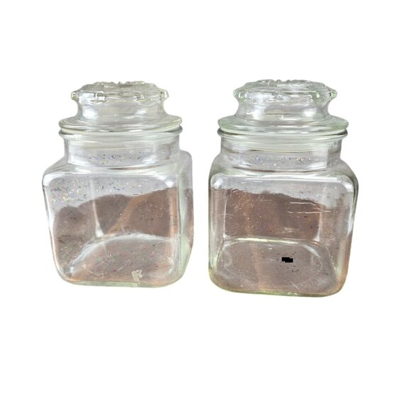 Set Of 2 Vintage Glass Apothecary Jars With Lids For Kitchen Storage Clear 6.5in - Picture 2 of 10
